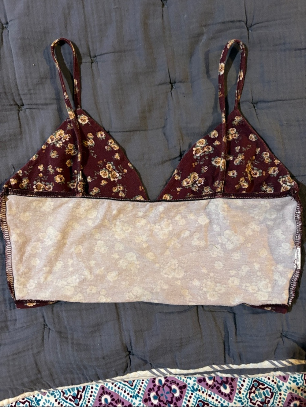 Floral Burgundy Cropped Cami Top - Picture 4 of 4